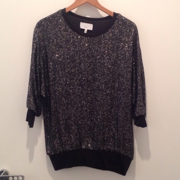 Adam Lippes Matte Black sequined sweater top XS