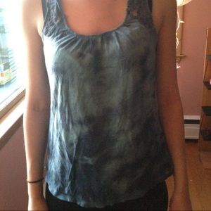 Blue tye dye tank with crochet back and straps.