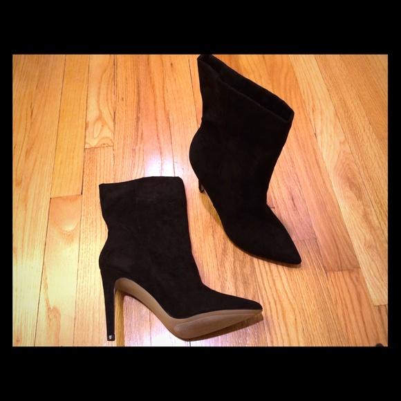 Black faux suede boots.