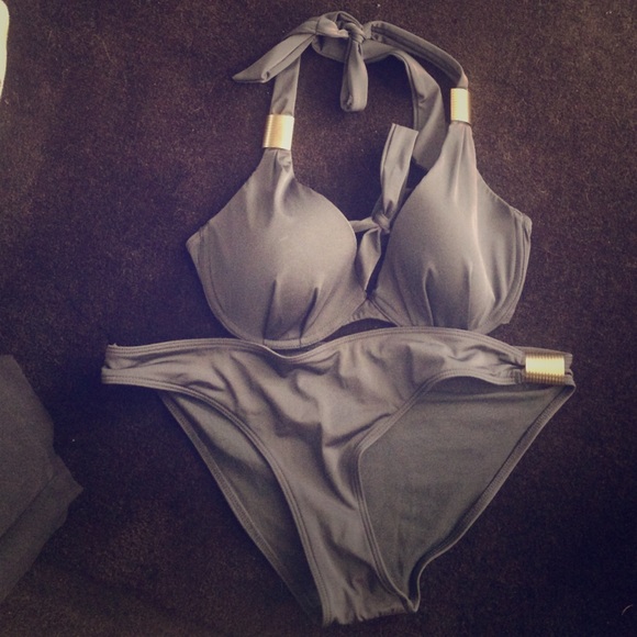 Slate colored 2 piece bathing suit
