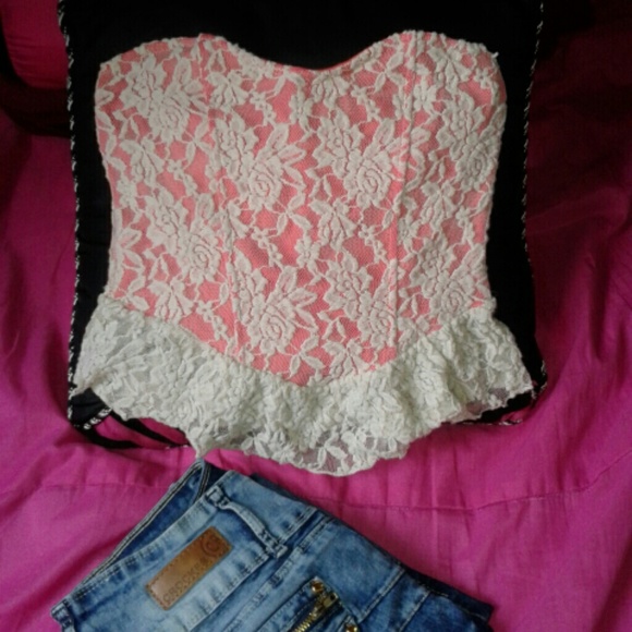 Pink &Beige crop shirt