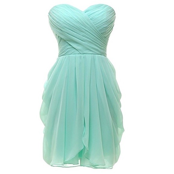 Mint colored strapless dress