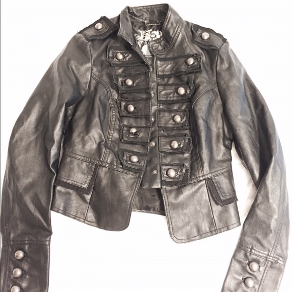 jou jou black faux leather jacket