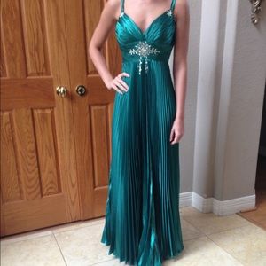 Green floor length prom dress