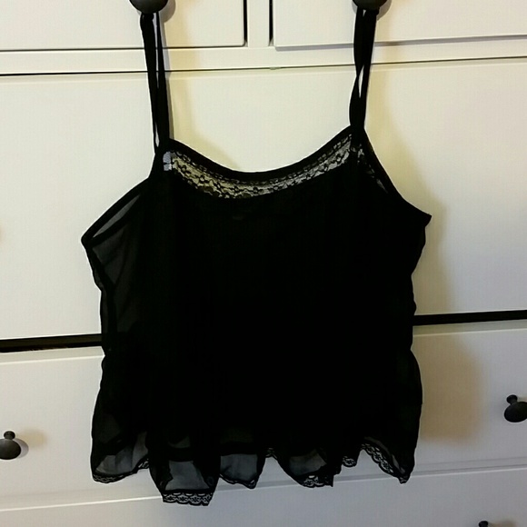Free People Intimately black sheer lace tank top