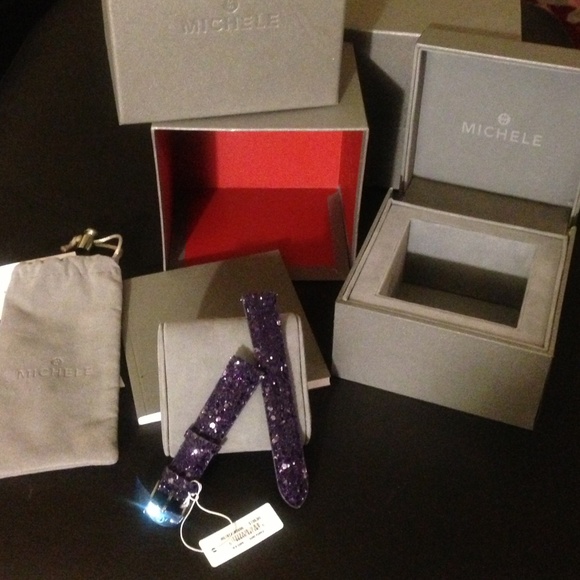 Michele Accessories - 💜 MICHELE 18MM DARK PURPLE GLITTER LEATHER STRAP.