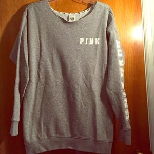 PINK oversized cut-neck crew with sleeve graphic