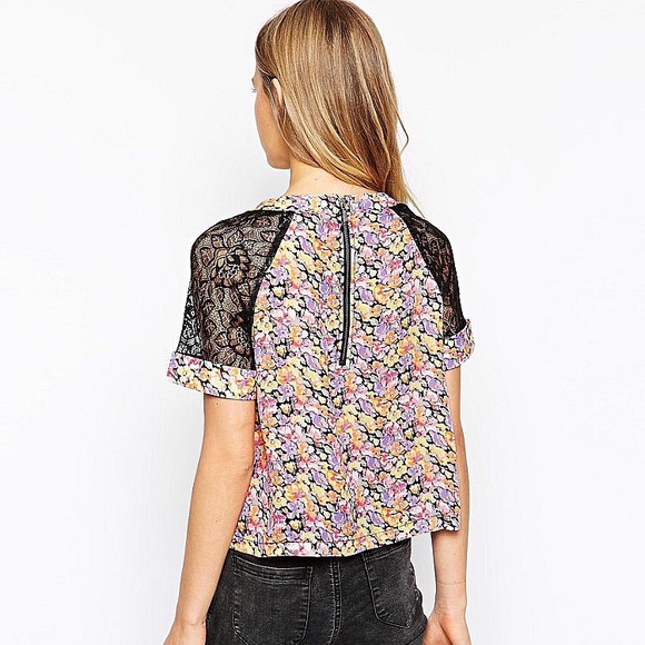 ASOS chiffon floral print lace shoulder top - Picture 4 of 4