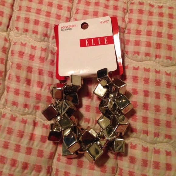 Silver block and ball ponytail holder