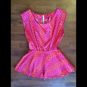 Orange/Pink chevron blouse with cutout back