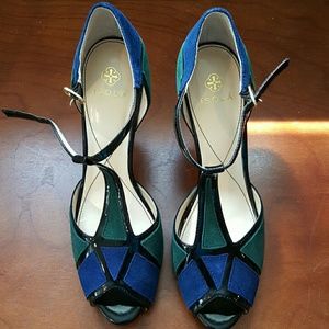 Isola Suede Color Block Heel.