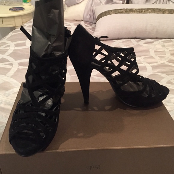 Paolo black suede strappy heels worn once