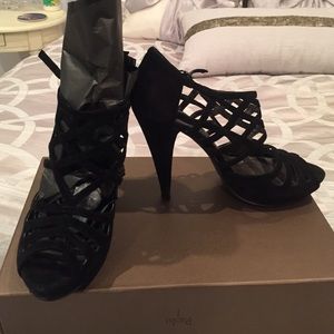 Paolo black suede strappy heels worn once