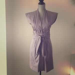 BCBG Gingham Tie Front Dress with Pockets