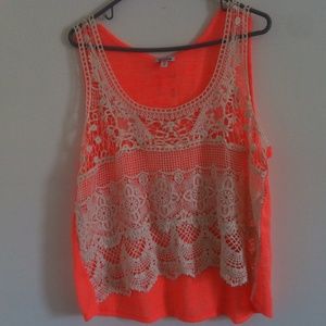 Orange with see threw lace front tee