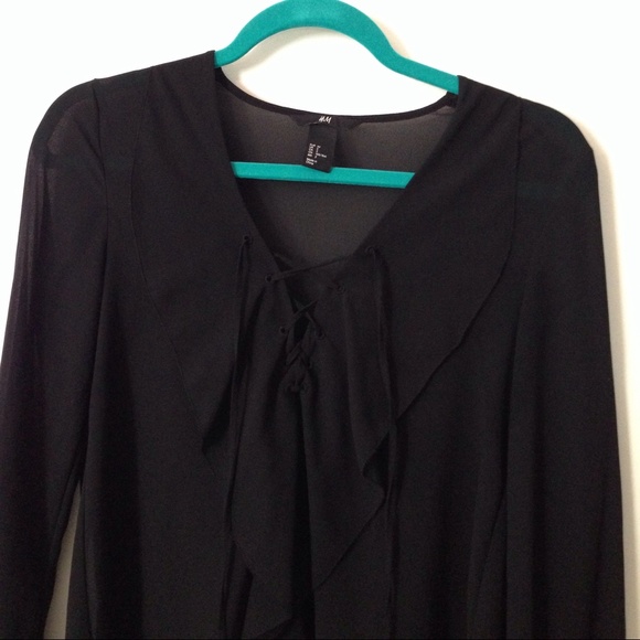 100% polyester black lace up blouse