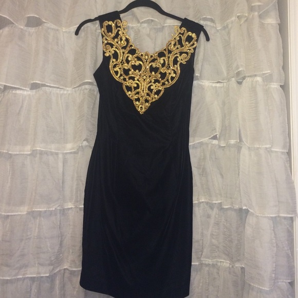 Vintage Black Velvet Ornate Gold Dress