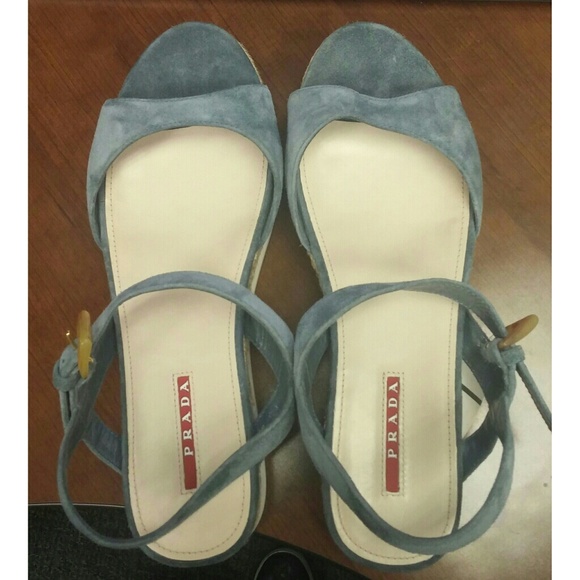 New! Prada 3X5460 Blue Suede Sandal Size 40