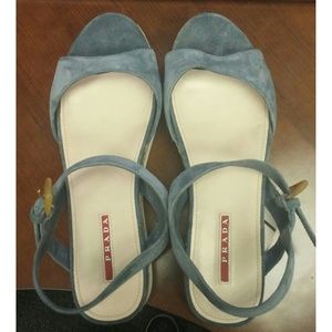 New! Prada 3X5460 Blue Suede Sandal Size 40