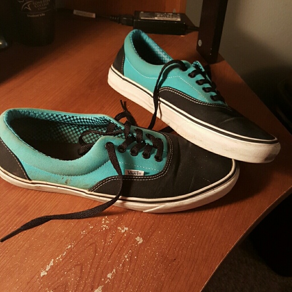Baby Blue and Black Canvas Vans - Picture 1 of 2