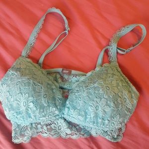 Mint blue lace pushup bralette