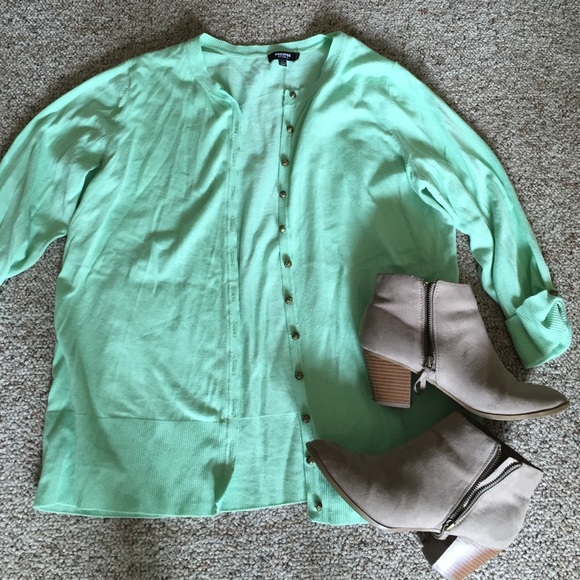 Mint Green Cardigan w/ Floral Buttons