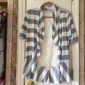 Grey and White Striped Cardigan