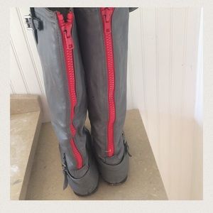 Grey riding boots with red zipper BOGO