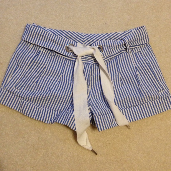 Blue and white stripe cotton shorts