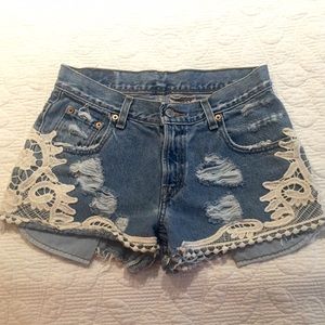 LF Furst of a Kind Denim Lace Shorts