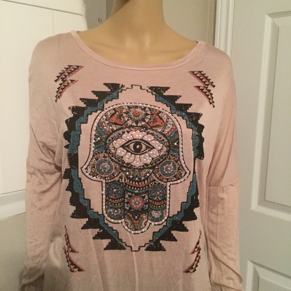 ⭐️5 STAR rated IBERIA taupe hamsa hand blouse - Picture 3 of 5