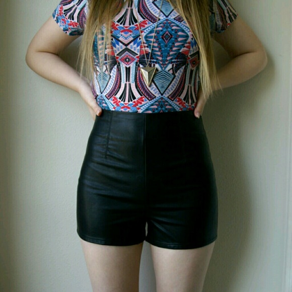 High Waisted Lace Up Leather Shorts