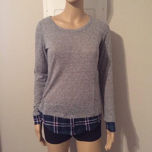 MABEL gray & plaid long sleeve blouse - Picture 2 of 5