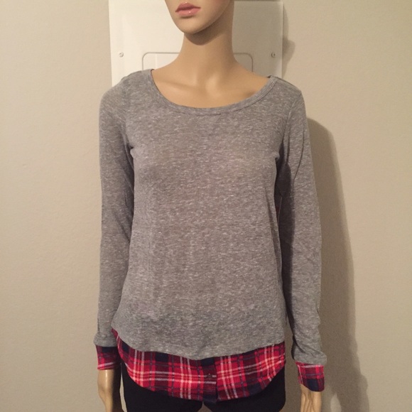 MABEL gray & red plaid  blouse. - Picture 2 of 5