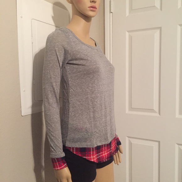 MABEL gray & red plaid  blouse. - Picture 3 of 5