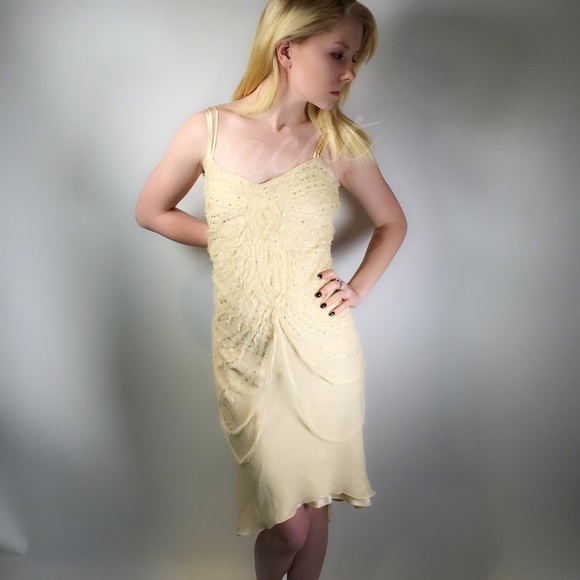 Yoana Baraschi Silk Sand Nude Sequin Gatsby Dress