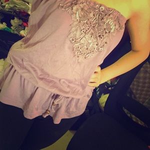 Lavender strapless top with floral design