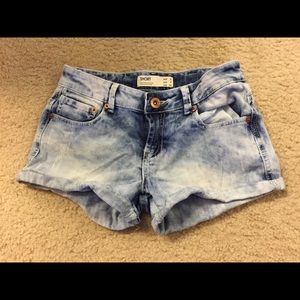Blue acid wash denim shorts
