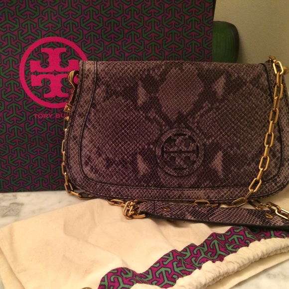 Tory burch Amanda logo snake skin crossbody/clutch