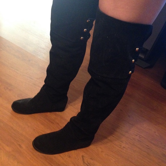 Black suede above the knee boots
