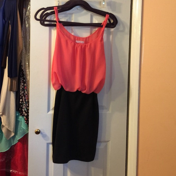 Coral and black dress