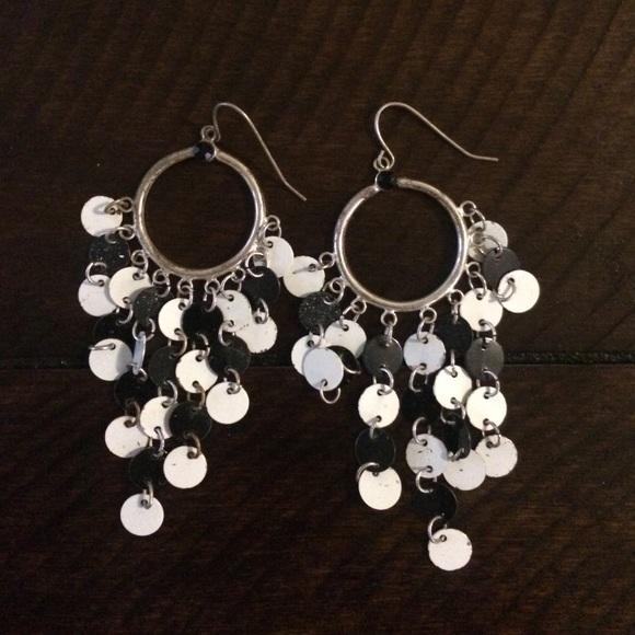 Black and white dangle earrings