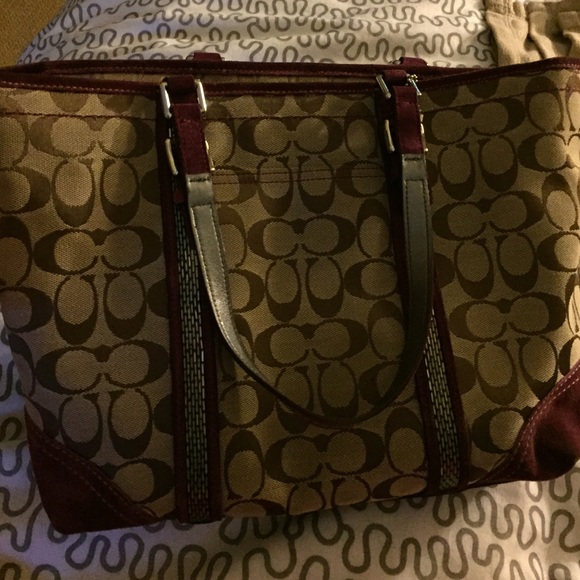 Coach purple suede and brown canvas tote bag!