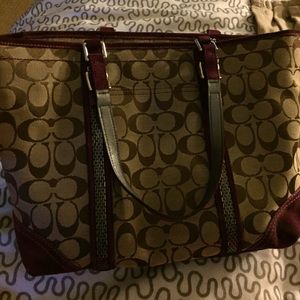 Coach purple suede and brown canvas tote bag!