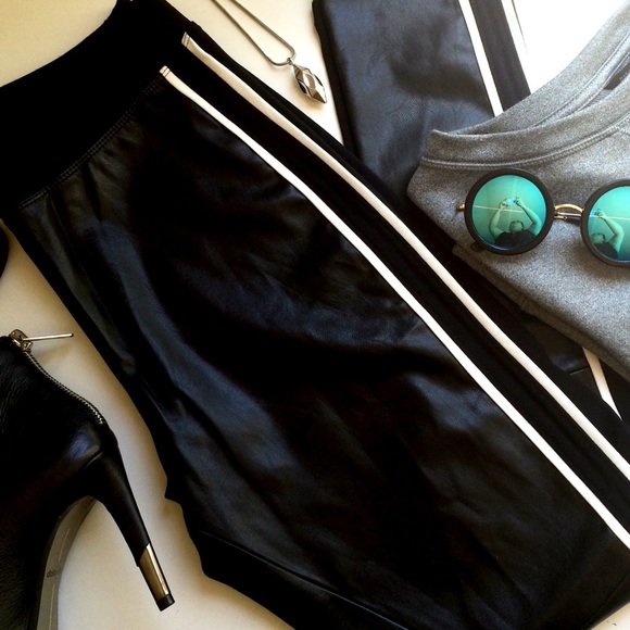 Pants - Faux Leather Front Side Stripe Pants