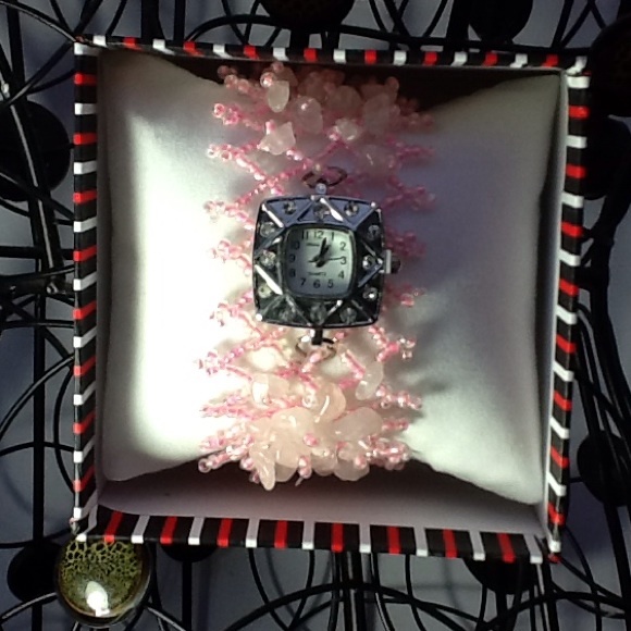 Cute Pink beaded bracelet watch