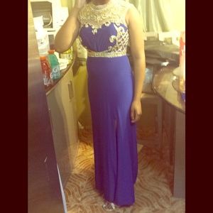 Royal Blue and Gold Evening Gown