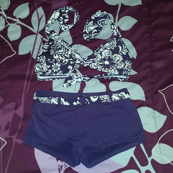 Purple white and silver swim suit set - Picture 1 of 3