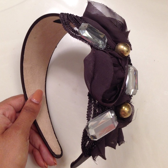 SBNY Jeweled Chocolate Chiffon Flower Headband