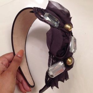 SBNY Jeweled Chocolate Chiffon Flower Headband